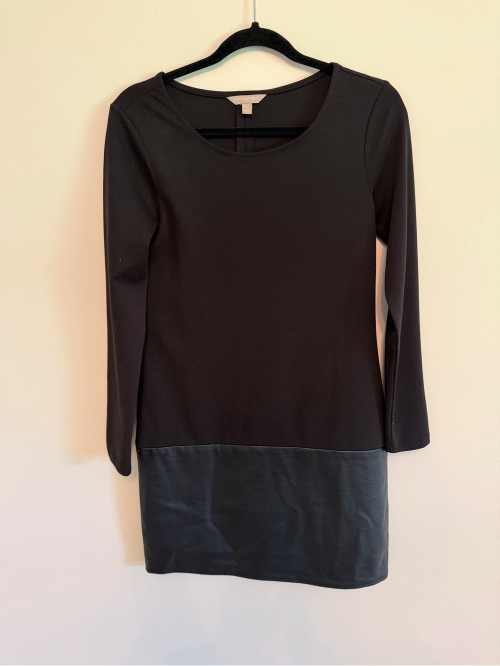 Banana Republic Black Long-Sleeve Dress with Faux Leather Panel